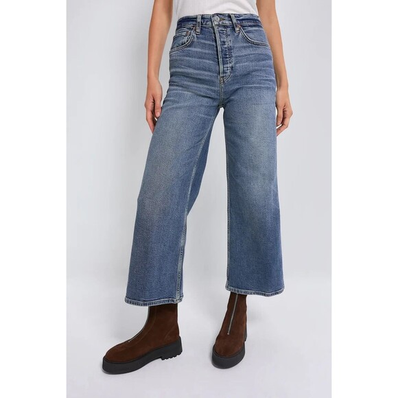 RE/DONE women Wide Leg Crop Jean sz 24 Crafted Indigo High Rise Denim 24x26 $295 - Picture 1 of 10